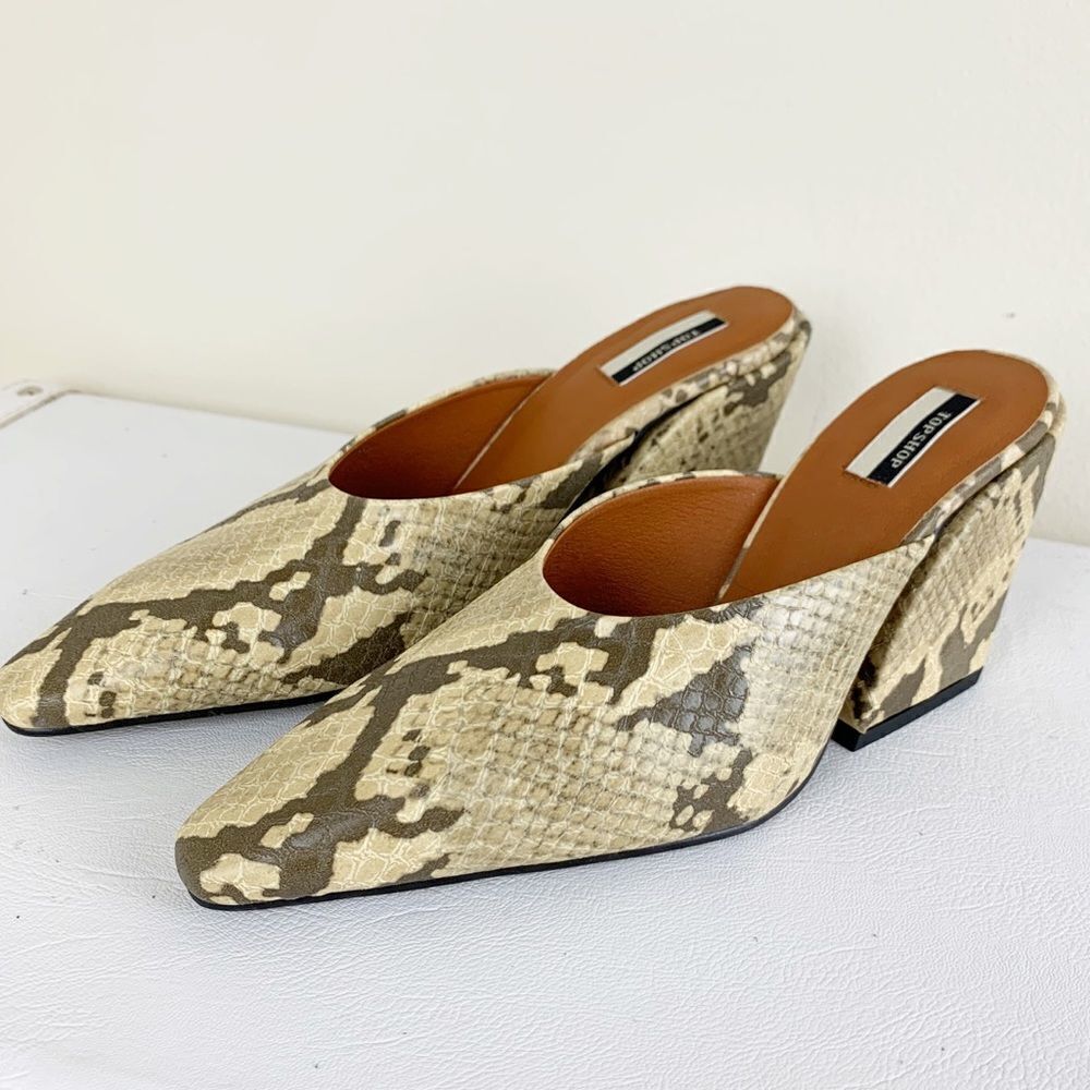 Topshop Gwenie Vegan Snake Mules Chunky Heel